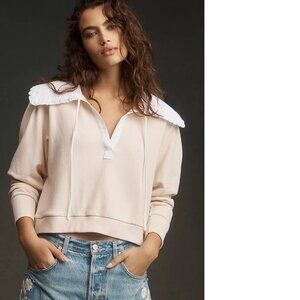 By Anthropologie Poplin-Collar V-Neck Sweatshirt  1X new with tag